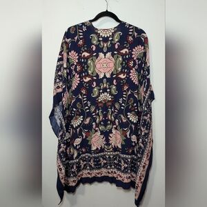 Escape by Blu Pepper Floral Kimono Shawl Navy Pink Short Sleeve Women's One Size